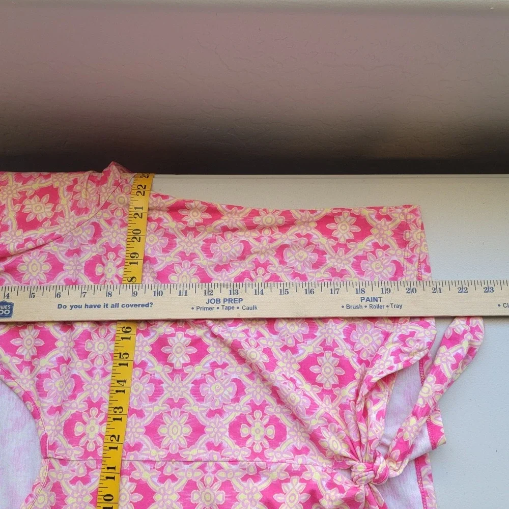 Stella Parker Top Womens Large Pink Yellow Floral Bell Sleeve Tie Front Boho - Picture 5 of 6